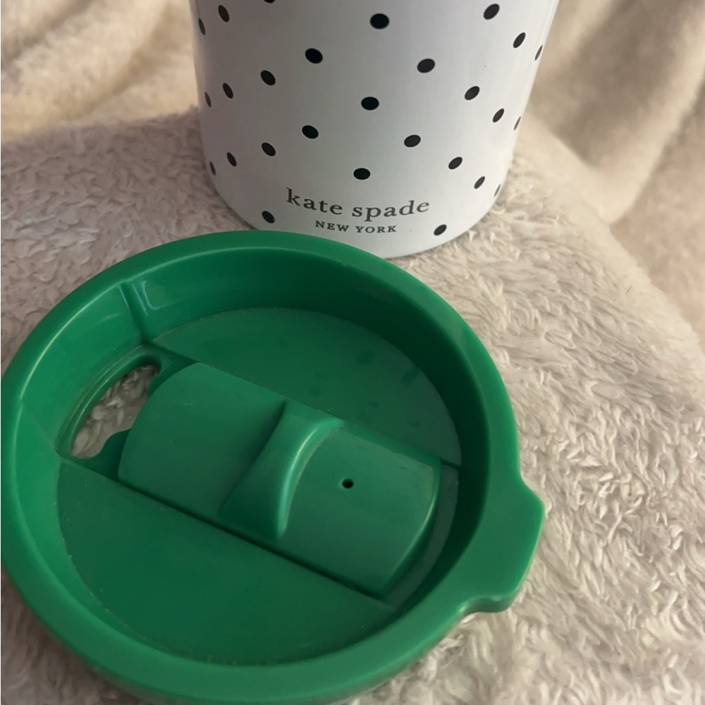 Kate Spade Polka Dot Tumbler with Green Lid Initial R